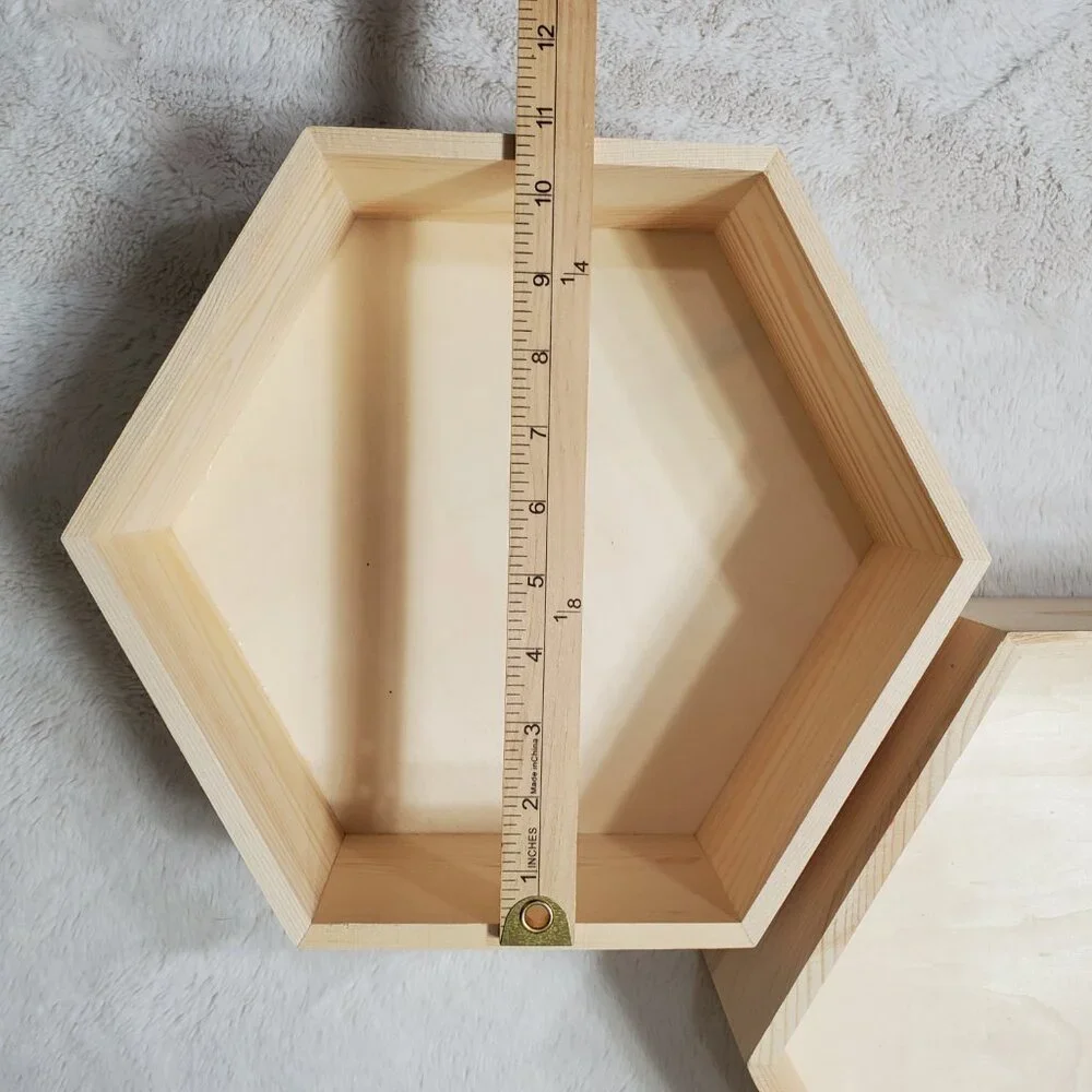 NWT Hexagon Wooden Tray Set Hexagon Wall Shelves Set of 3
